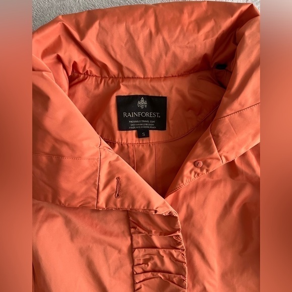 RAINFOREST packable travel coat orange w/Ruffle placket trench size small - Picture 5 of 10